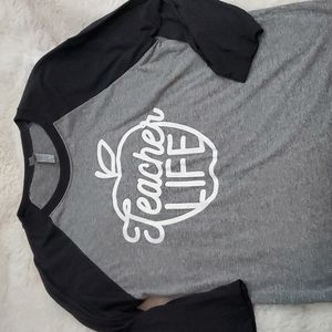 Teacher Life Glittery Apple Baseball Tee